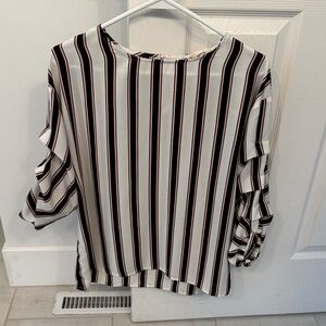 Elegant Striped Ruffle Sleeve Blouse